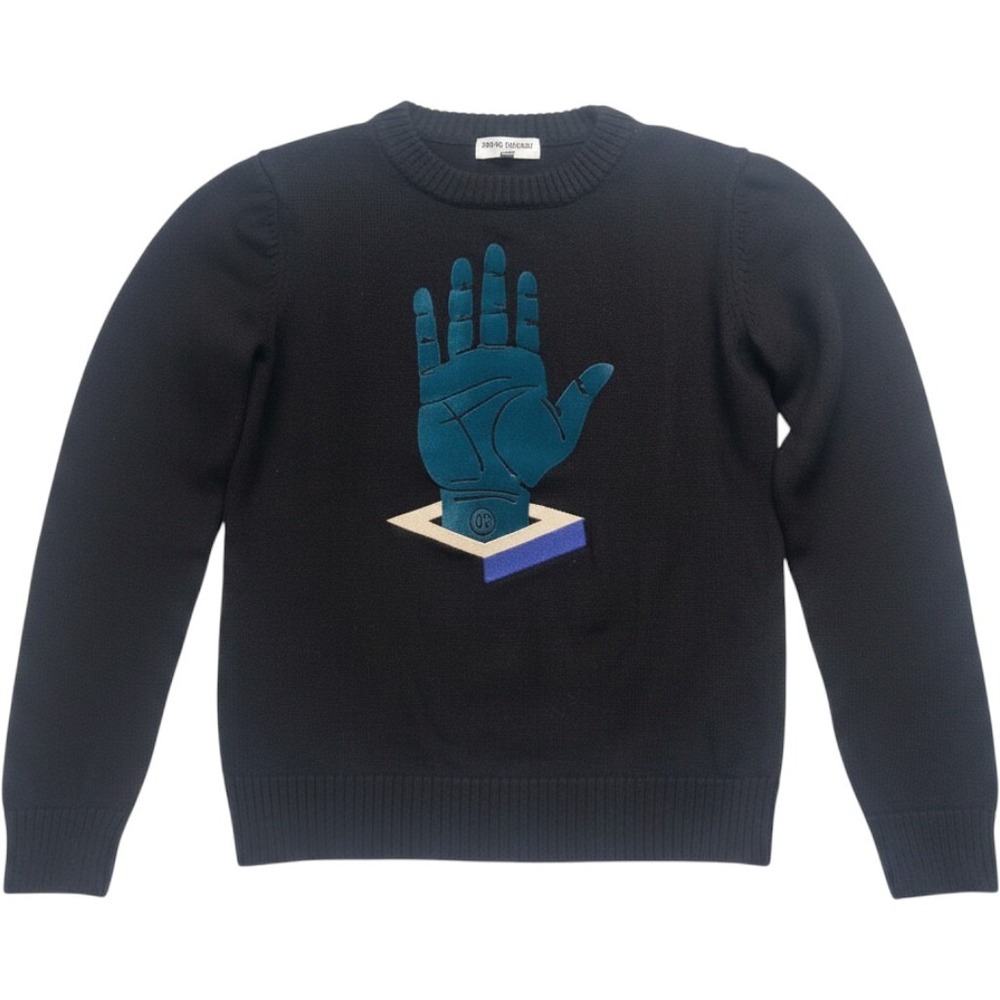 Opening Ceremony Black 100% Wool Blue Hand Graphic Sweater Small